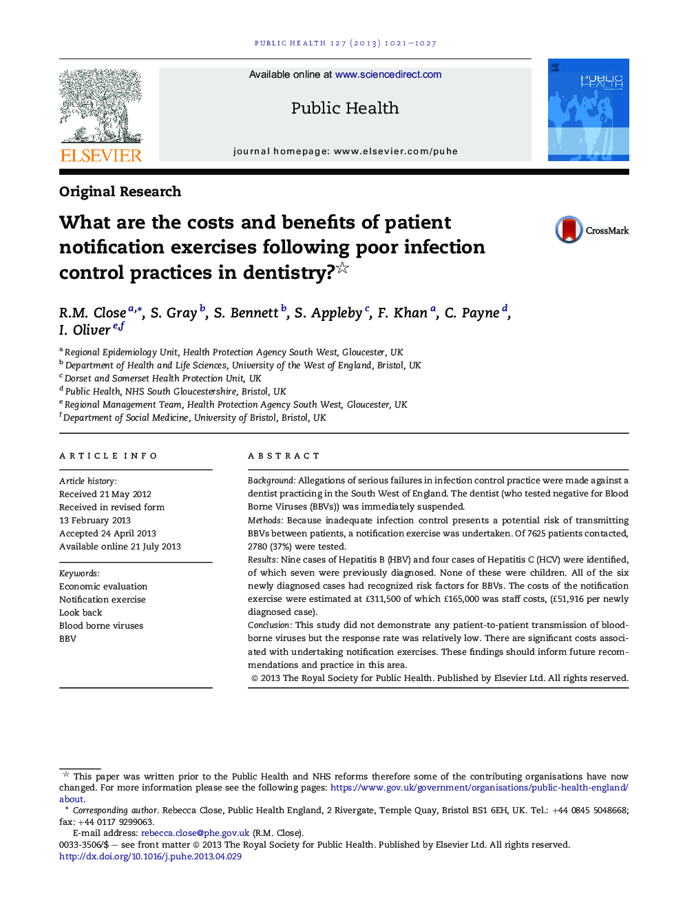 What are the costs and benefits of patient notification exercises following poor infection control practices in dentistry? 