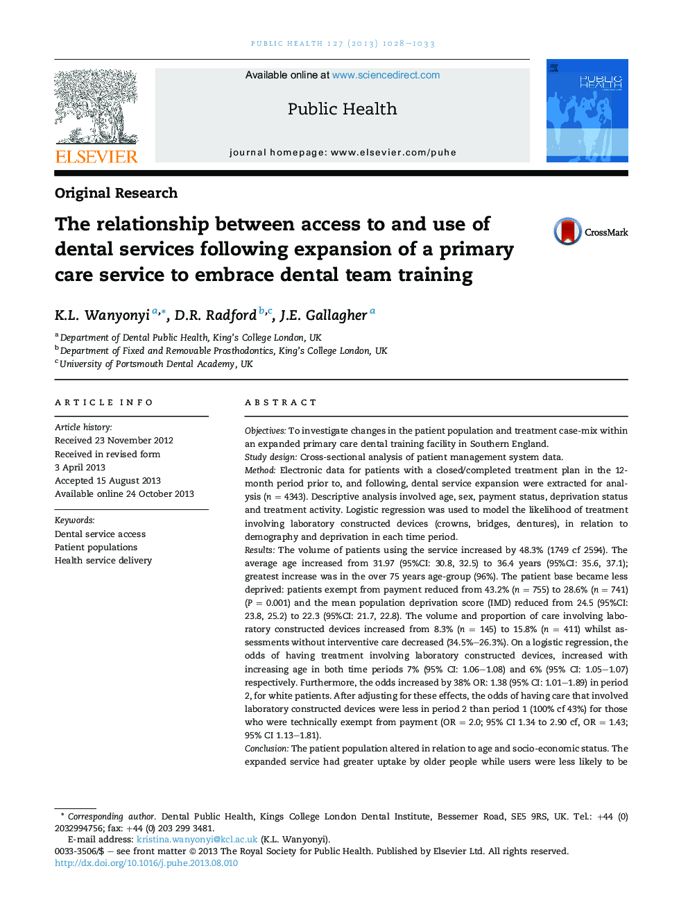 The relationship between access to and use of dental services following expansion of a primary care service to embrace dental team training