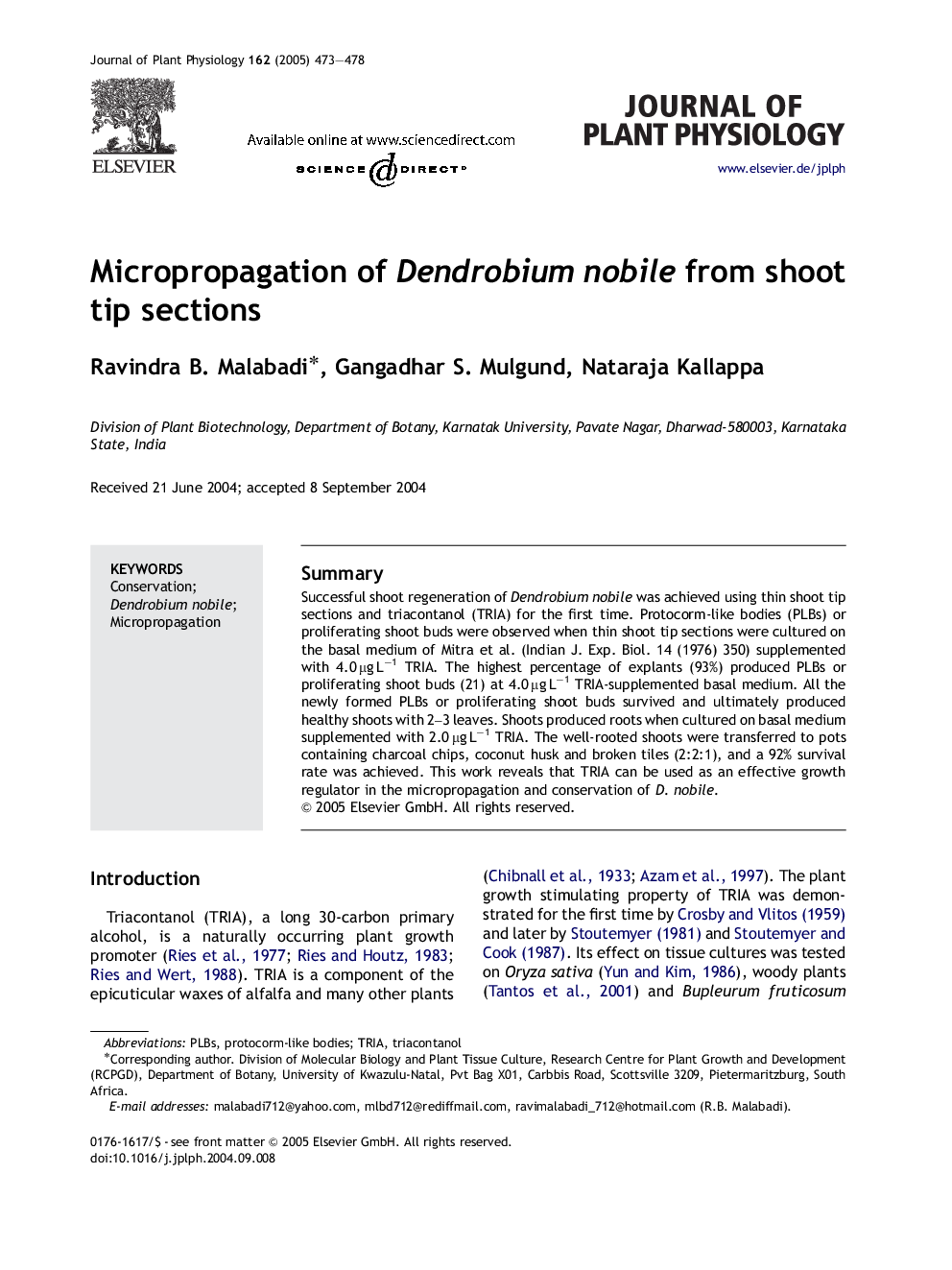 Micropropagation of Dendrobium nobile from shoot tip sections
