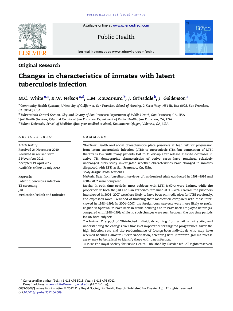 Changes in characteristics of inmates with latent tuberculosis infection