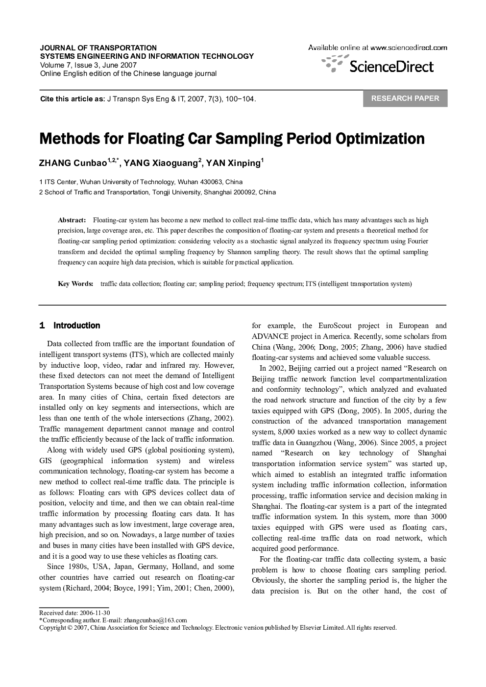 Methods for Floating Car Sampling Period Optimization