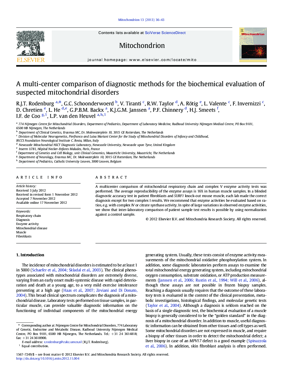 مقایسه چند مرکزی از روشهای تشخیصی برای ارزیابی بیوشیمیایی اختلالات متضاد میتوکندریایی 