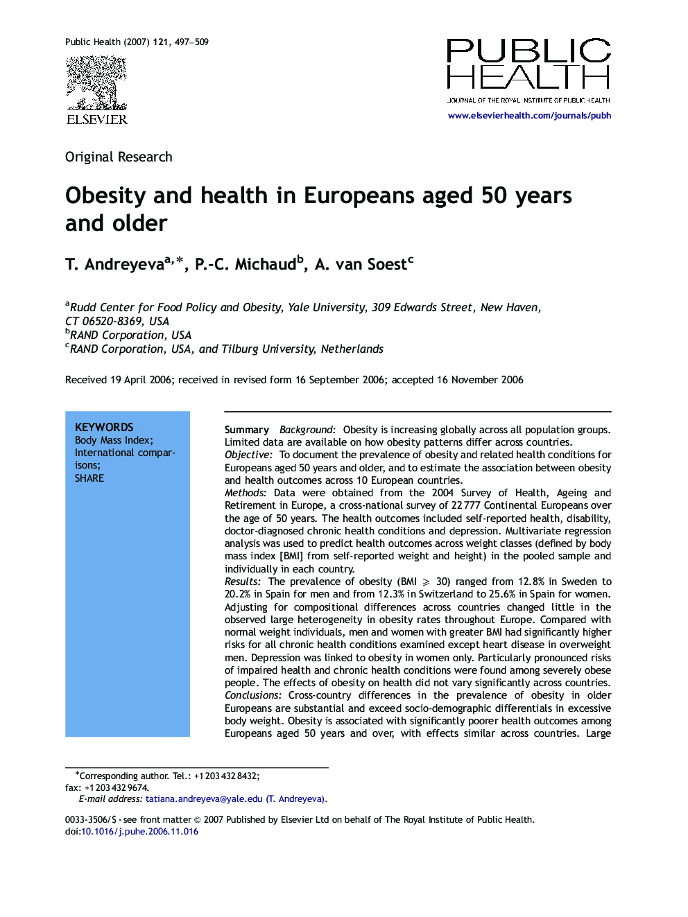 Obesity and health in Europeans aged 50 years and older