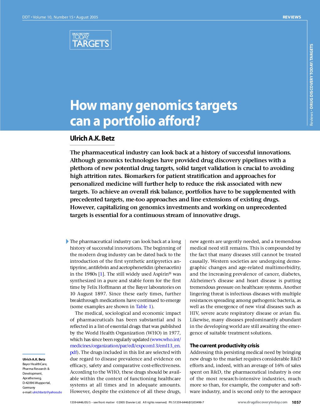 How many genomics targets can a portfolio afford?