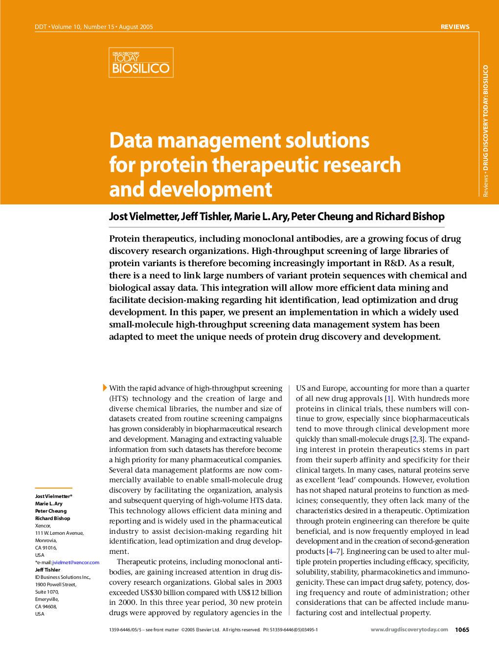 Data management solutions for protein therapeutic research and development
