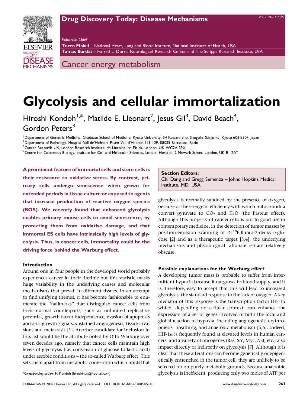 Glycolysis and cellular immortalization