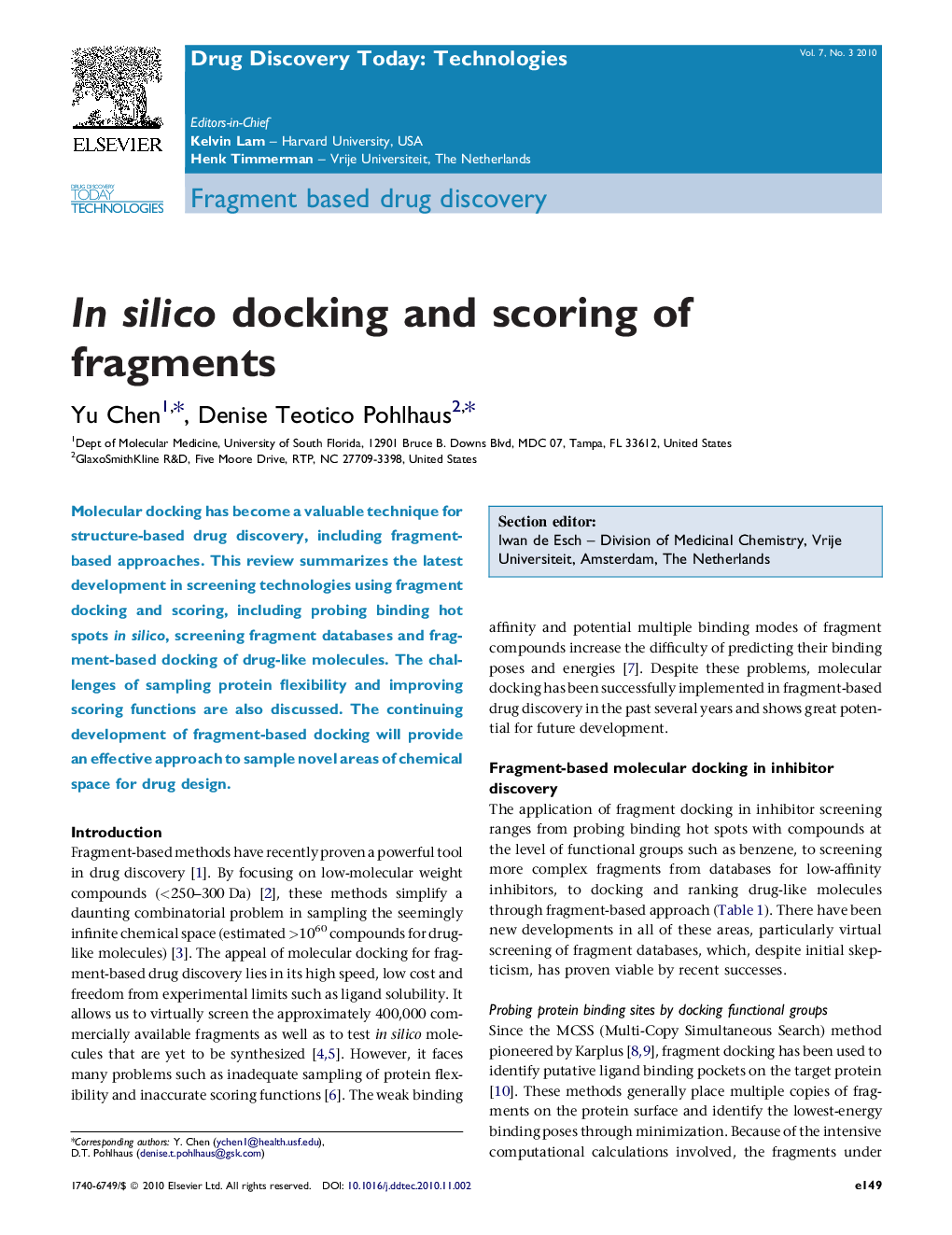 In silico docking and scoring of fragments