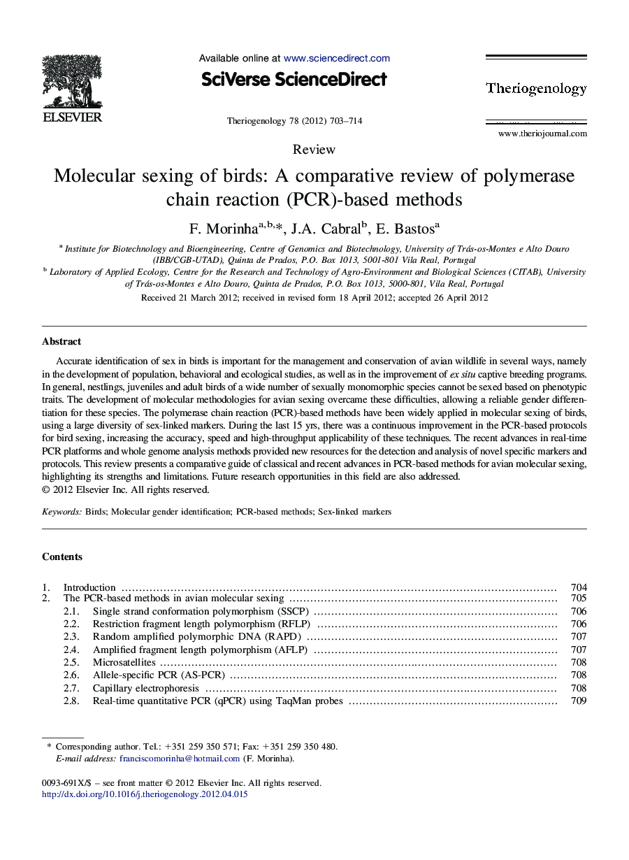 Molecular sexing of birds: A comparative review of polymerase chain reaction (PCR)-based methods