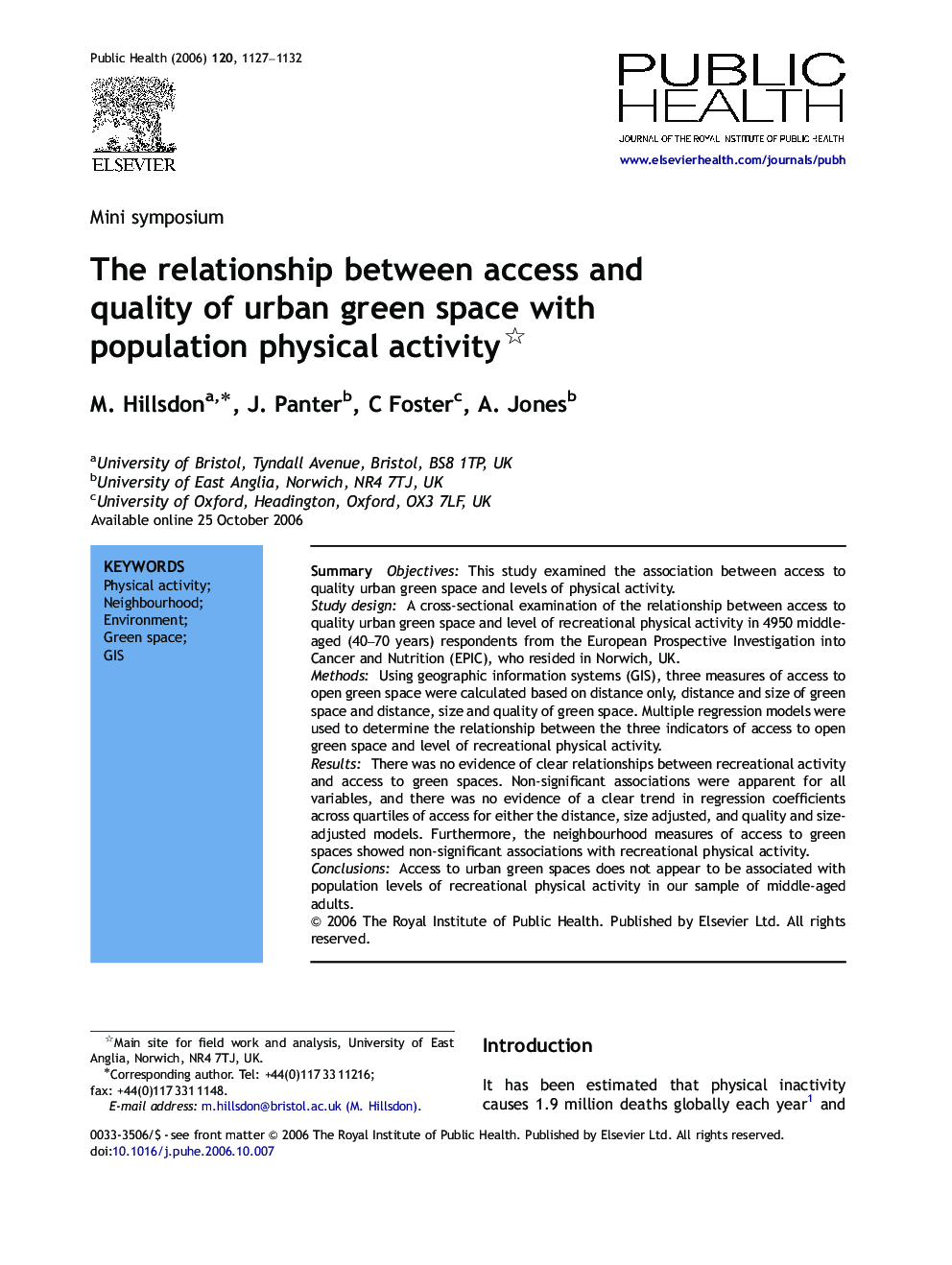 The relationship between access and quality of urban green space with population physical activity 
