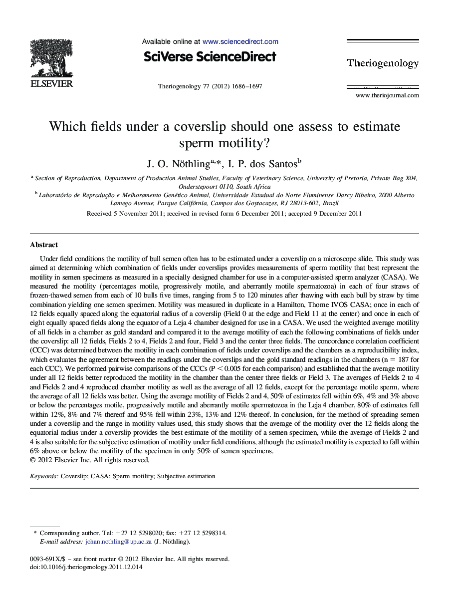 Which fields under a coverslip should one assess to estimate sperm motility?