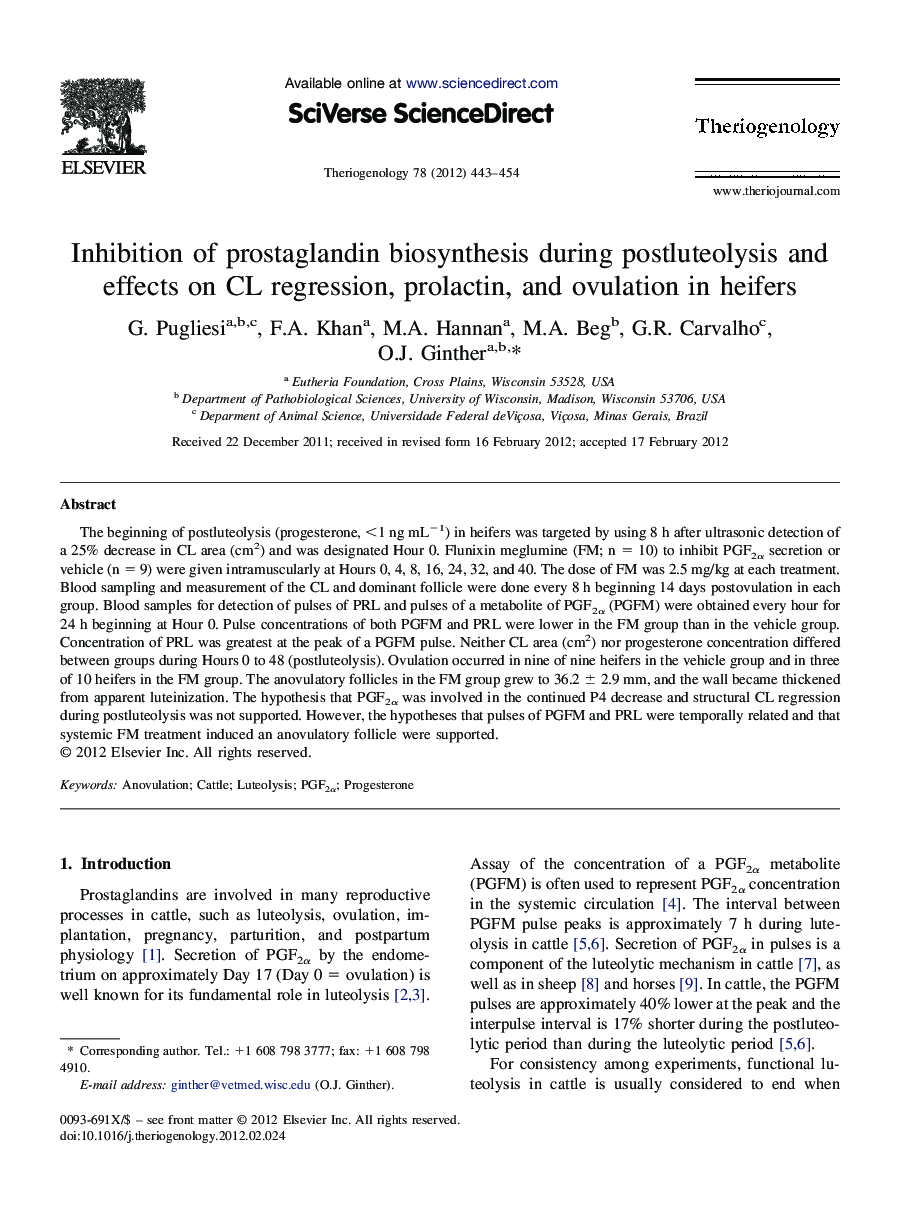 Inhibition of prostaglandin biosynthesis during postluteolysis and effects on CL regression, prolactin, and ovulation in heifers