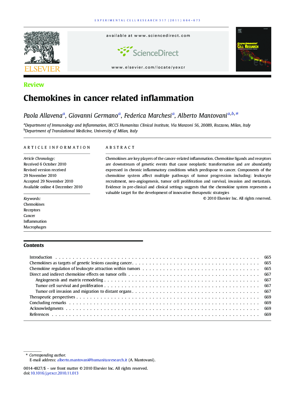 Chemokines in cancer related inflammation