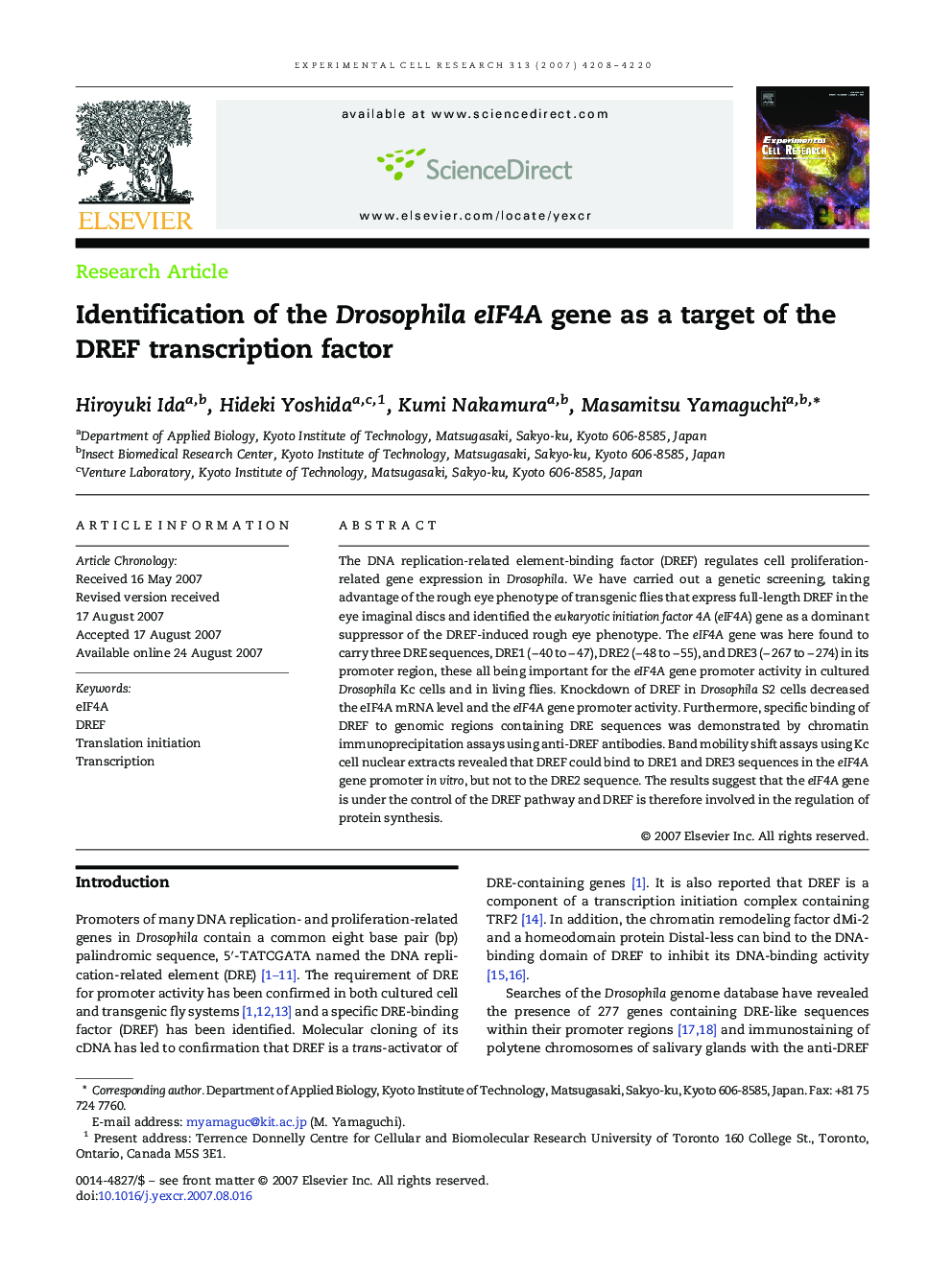 Identification of the Drosophila eIF4A gene as a target of the DREF transcription factor