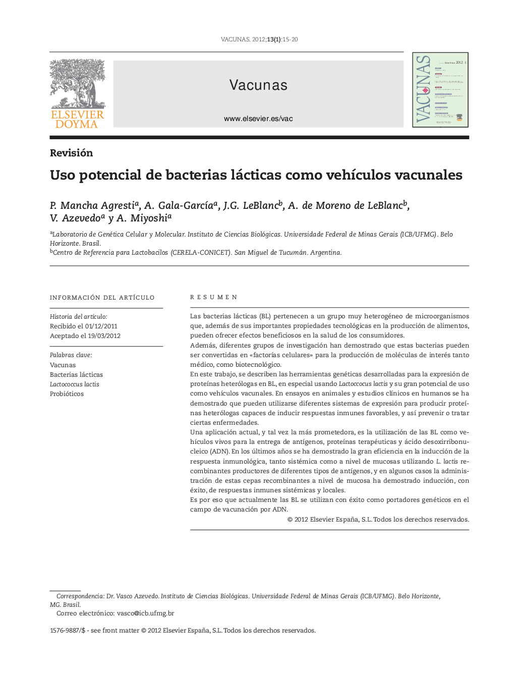 Uso potencial de bacterias lácticas como vehÃ­culos vacunales