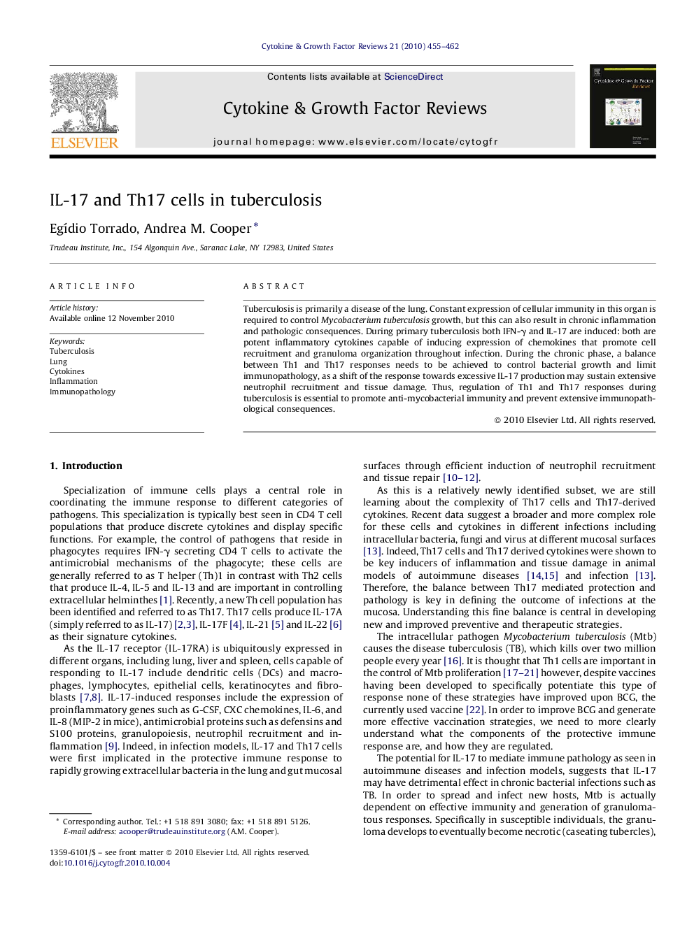 IL-17 and Th17 cells in tuberculosis