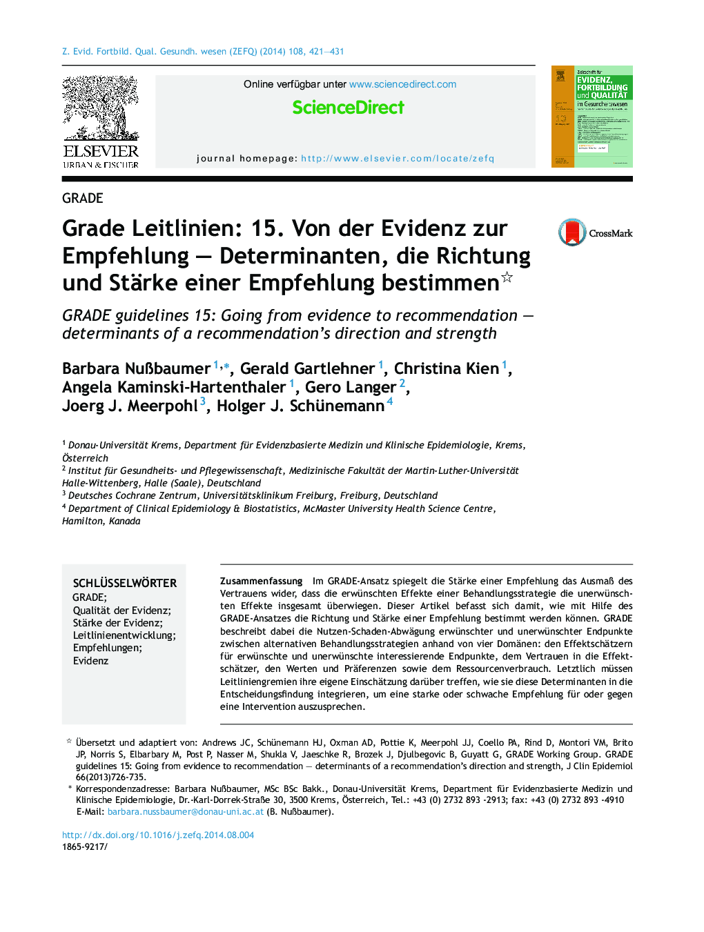 Grade Leitlinien: 15. Von der Evidenz zur Empfehlung – Determinanten, die Richtung und Stärke einer Empfehlung bestimmen 