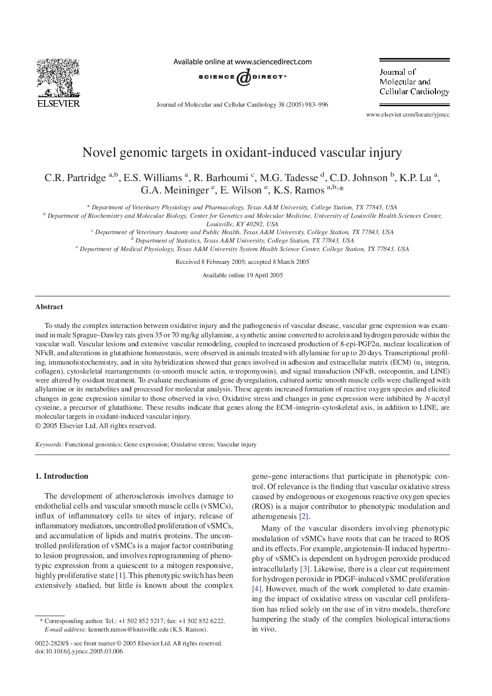 Novel genomic targets in oxidant-induced vascular injury