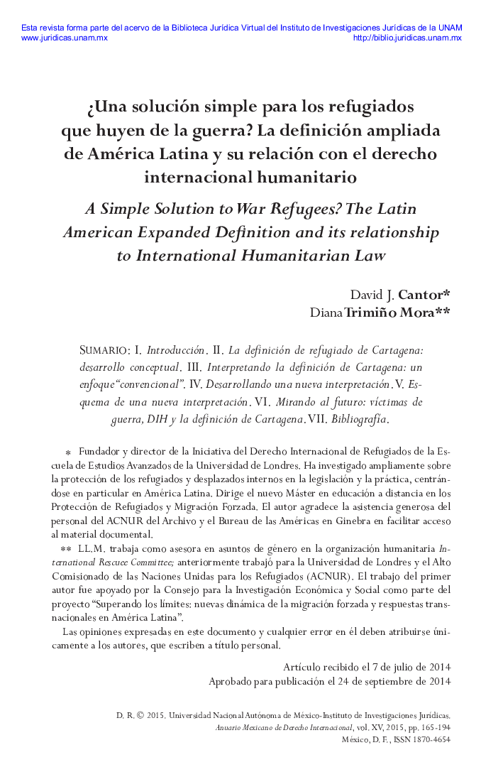 ¿Una solución simple para los refugiados que huyen de la guerra? La definición ampliada de América Latina y su relación con el derecho internacional humanitario