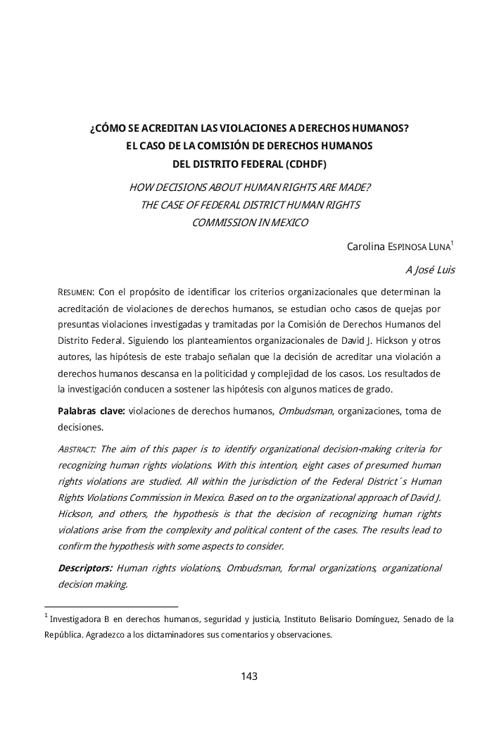 ¿CÓMO SE ACREDITAN LAS VIOLACIONES A DERECHOS HUMANOS? EL CASO DE LA COMISIÓN DE DERECHOS HUMANOS DEL DISTRITO FEDERAL (CDHDF)