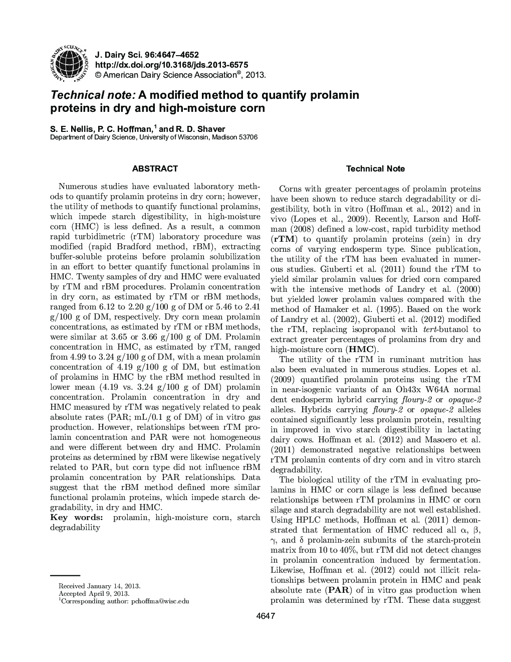 نکته فنی: روش اصلاح شده برای تعیین پروتئین پرولامین در ذرت خشک و رطوبت 