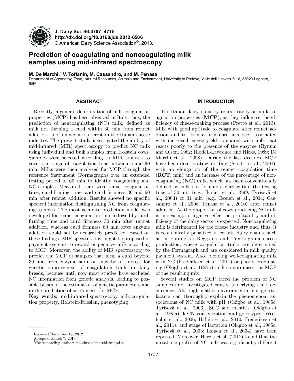 Prediction of coagulating and noncoagulating milk samples using mid-infrared spectroscopy