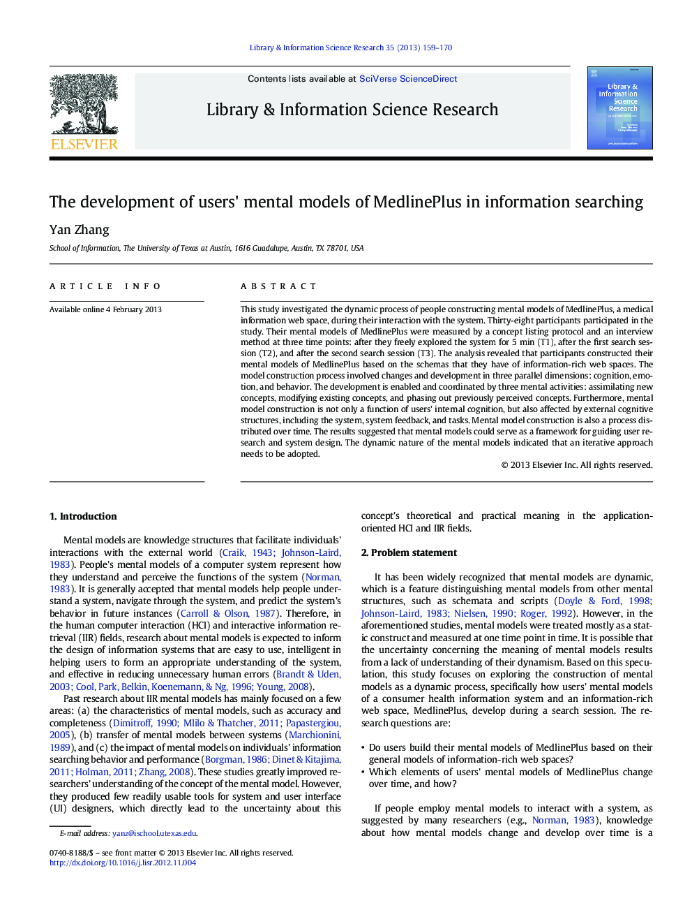 The development of users' mental models of MedlinePlus in information searching