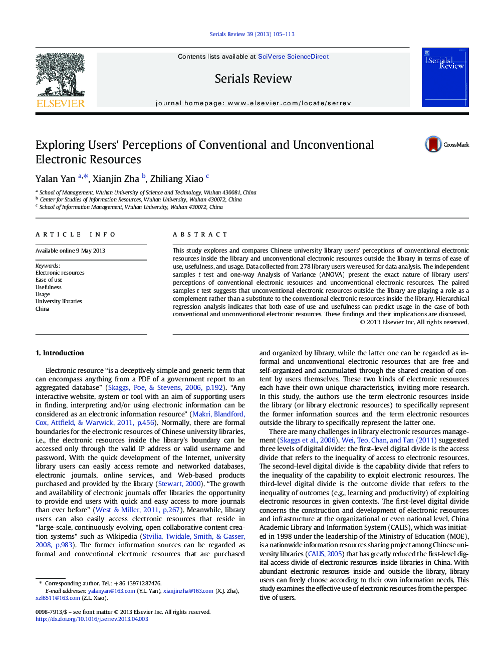 Exploring Users' Perceptions of Conventional and Unconventional Electronic Resources