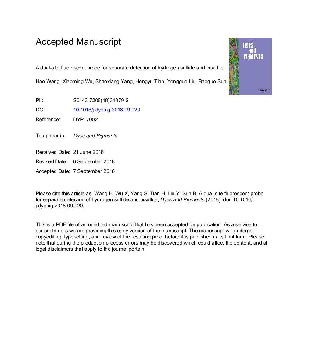یک پروب فلورسنت دو محل برای تشخیص جداگانه سولفید هیدروژن و بیسولفیت