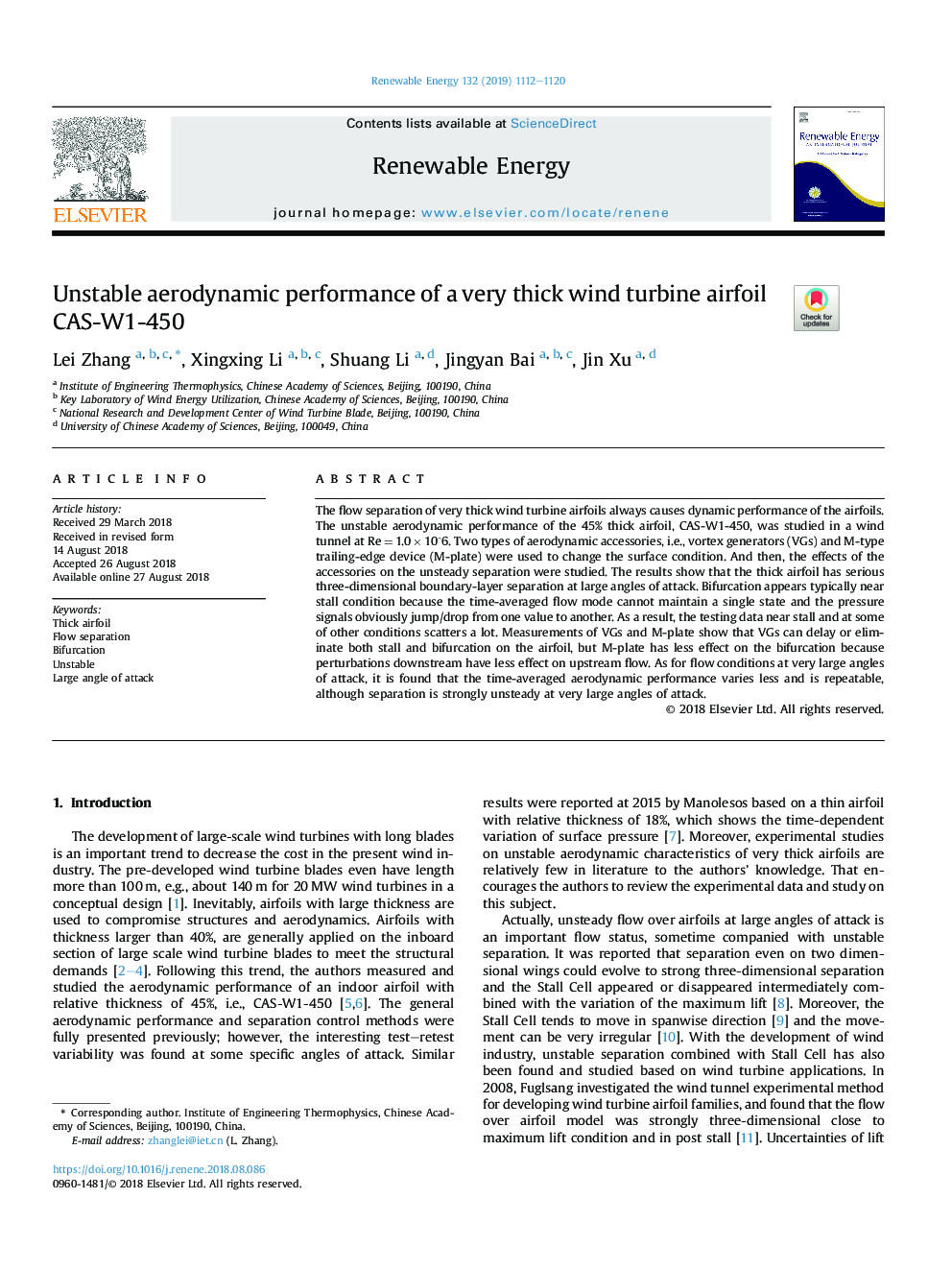 Unstable aerodynamic performance of a very thick wind turbine airfoil CAS-W1-450