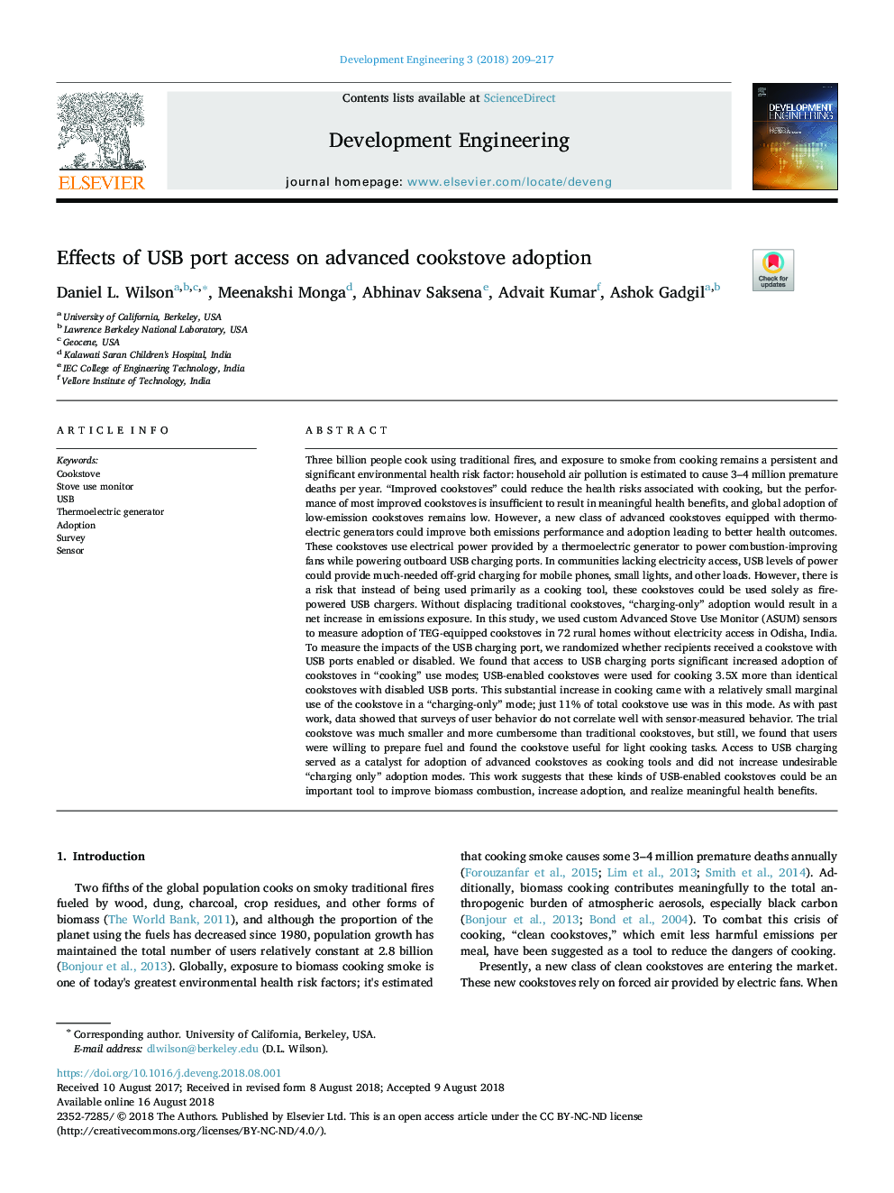 Effects of USB port access on advanced cookstove adoption