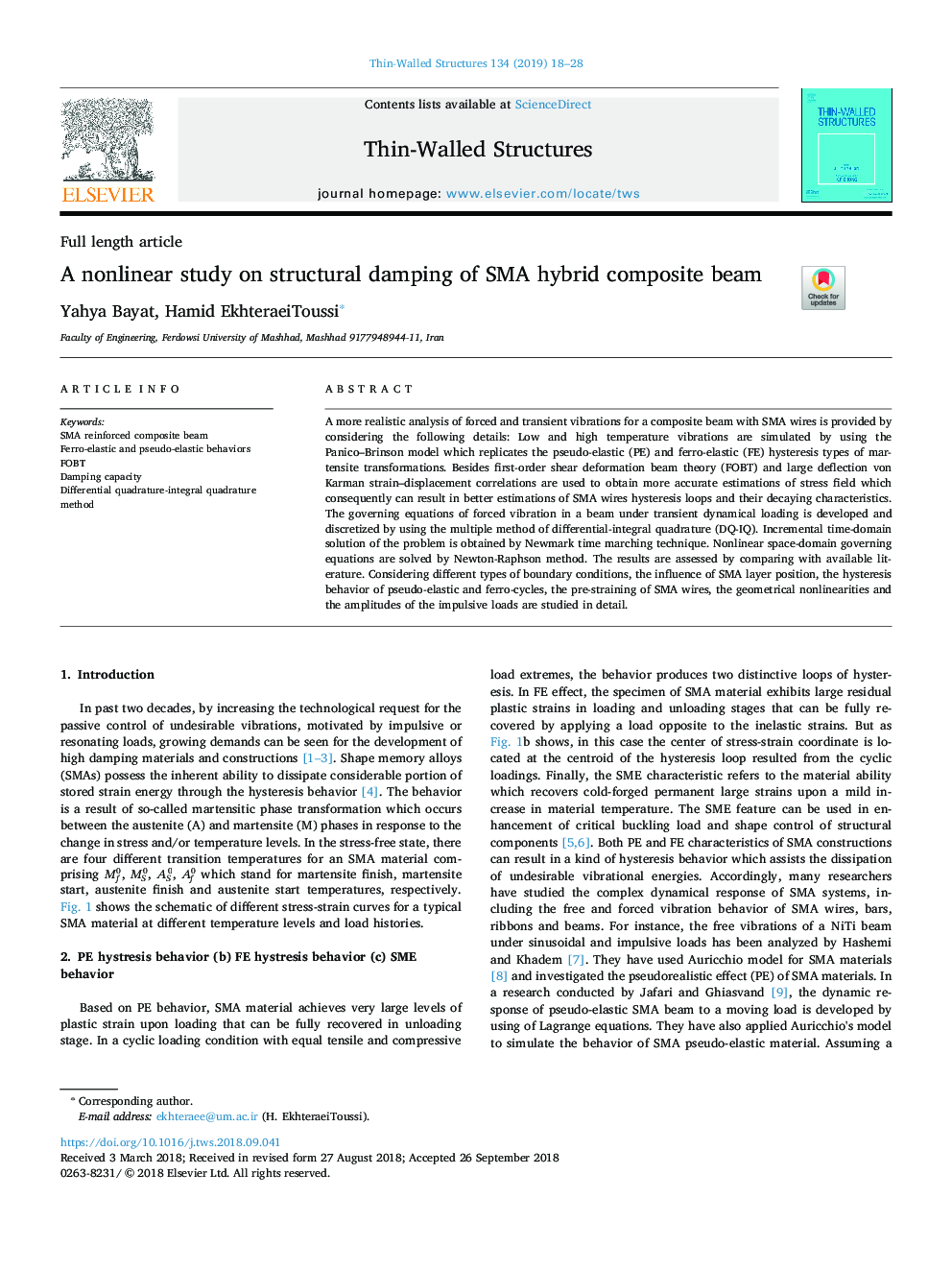 A nonlinear study on structural damping of SMA hybrid composite beam