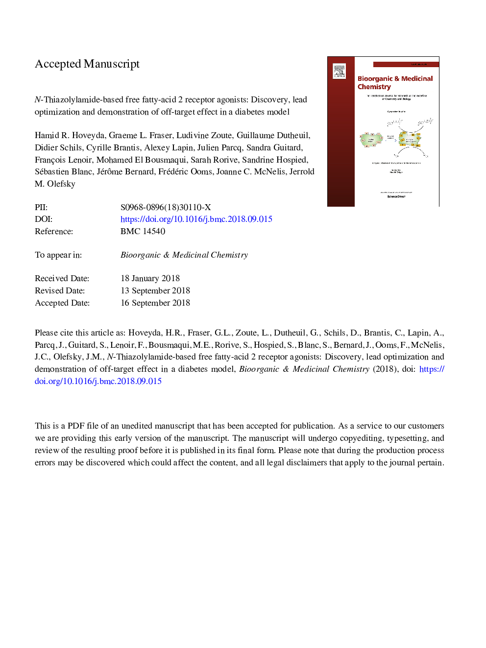 N-Thiazolylamide-based free fatty-acid 2 receptor agonists: Discovery, lead optimization and demonstration of off-target effect in a diabetes model