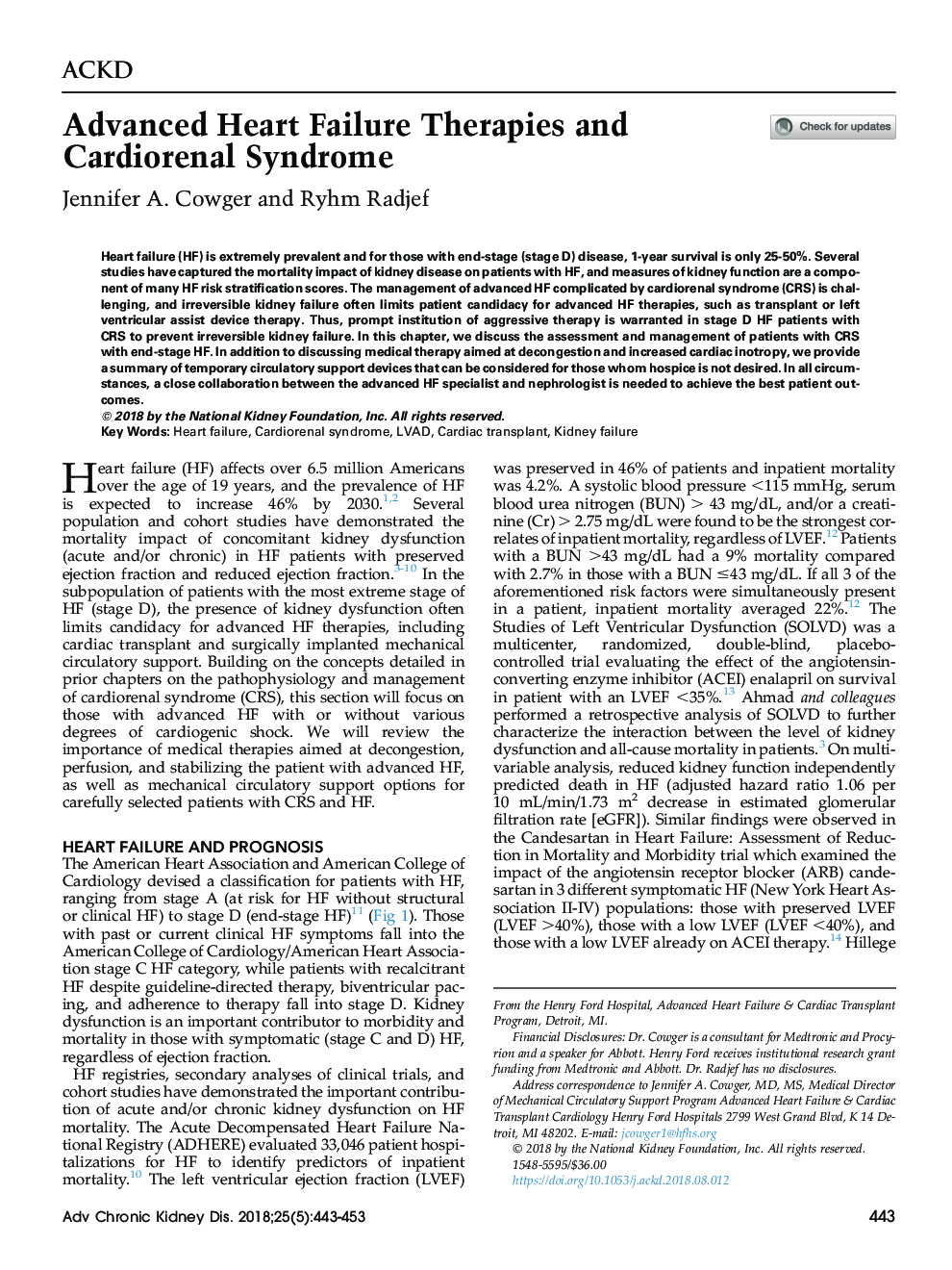 Advanced Heart Failure Therapies and Cardiorenal Syndrome