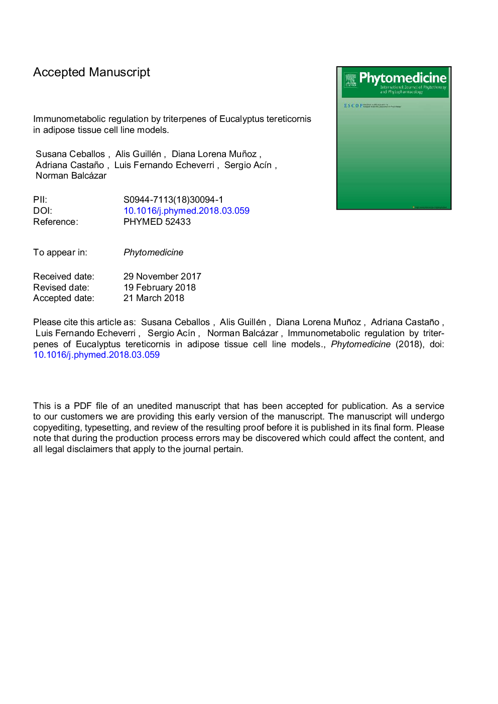 Immunometabolic regulation by triterpenes of Eucalyptus tereticornis in adipose tissue cell line models