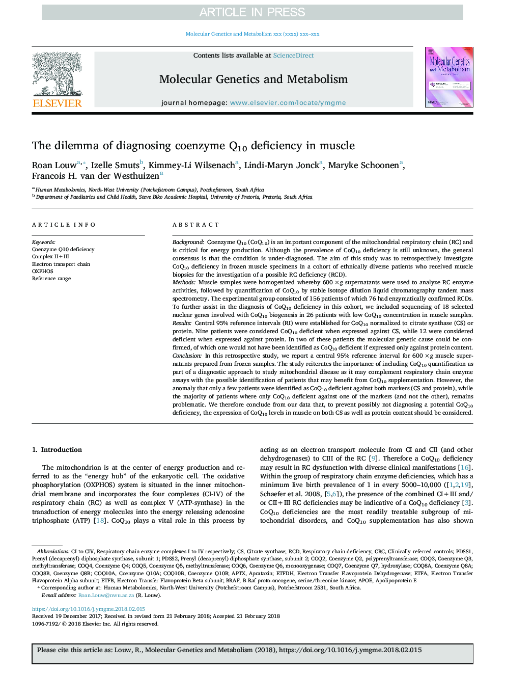 The dilemma of diagnosing coenzyme Q10 deficiency in muscle