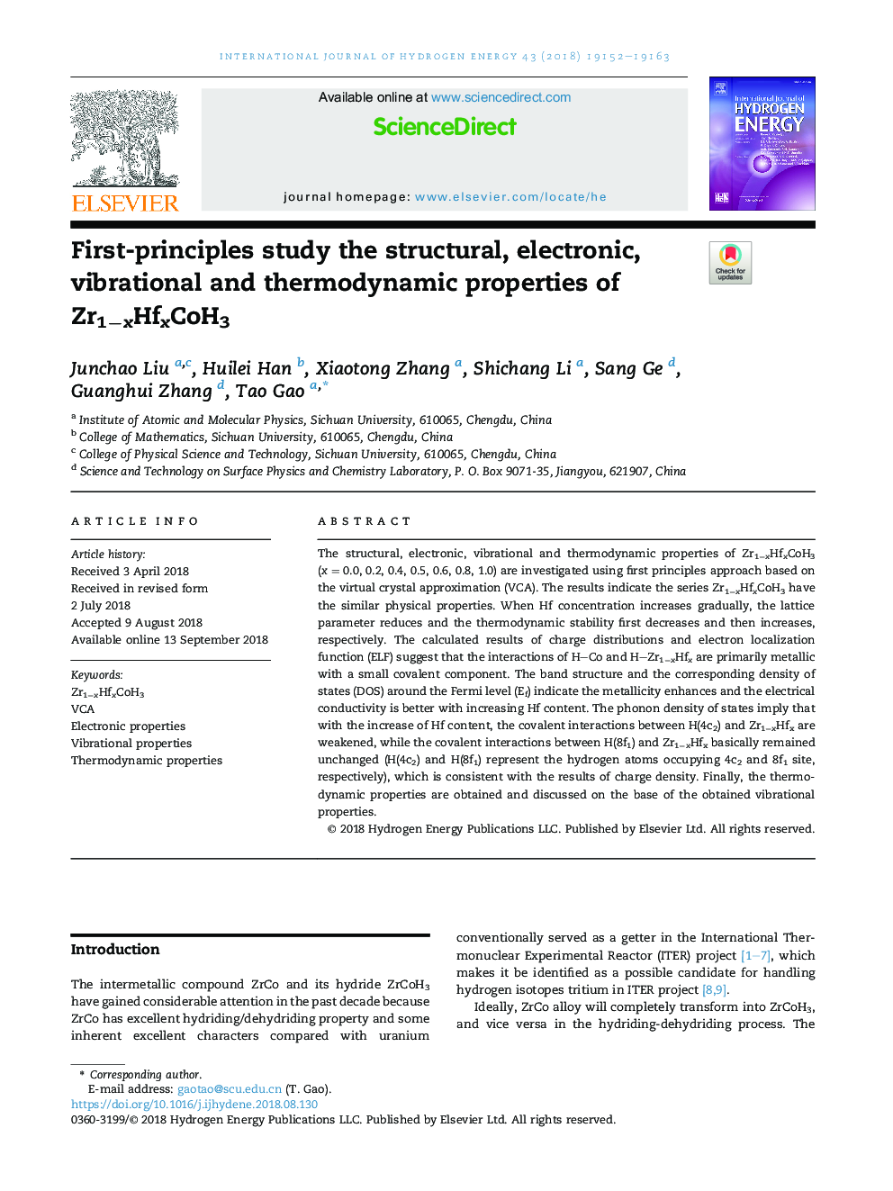 First-principles study the structural, electronic, vibrational and thermodynamic properties of Zr1âxHfxCoH3