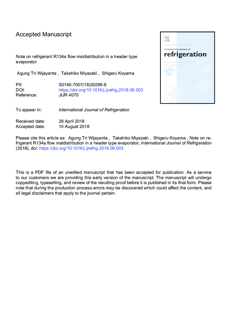 Note on refrigerant R134a flow maldistribution in a header type evaporator