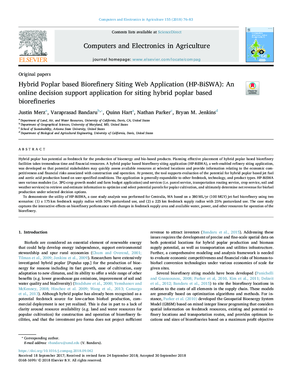 Hybrid Poplar based Biorefinery Siting Web Application (HP-BiSWA): An online decision support application for siting hybrid poplar based biorefineries