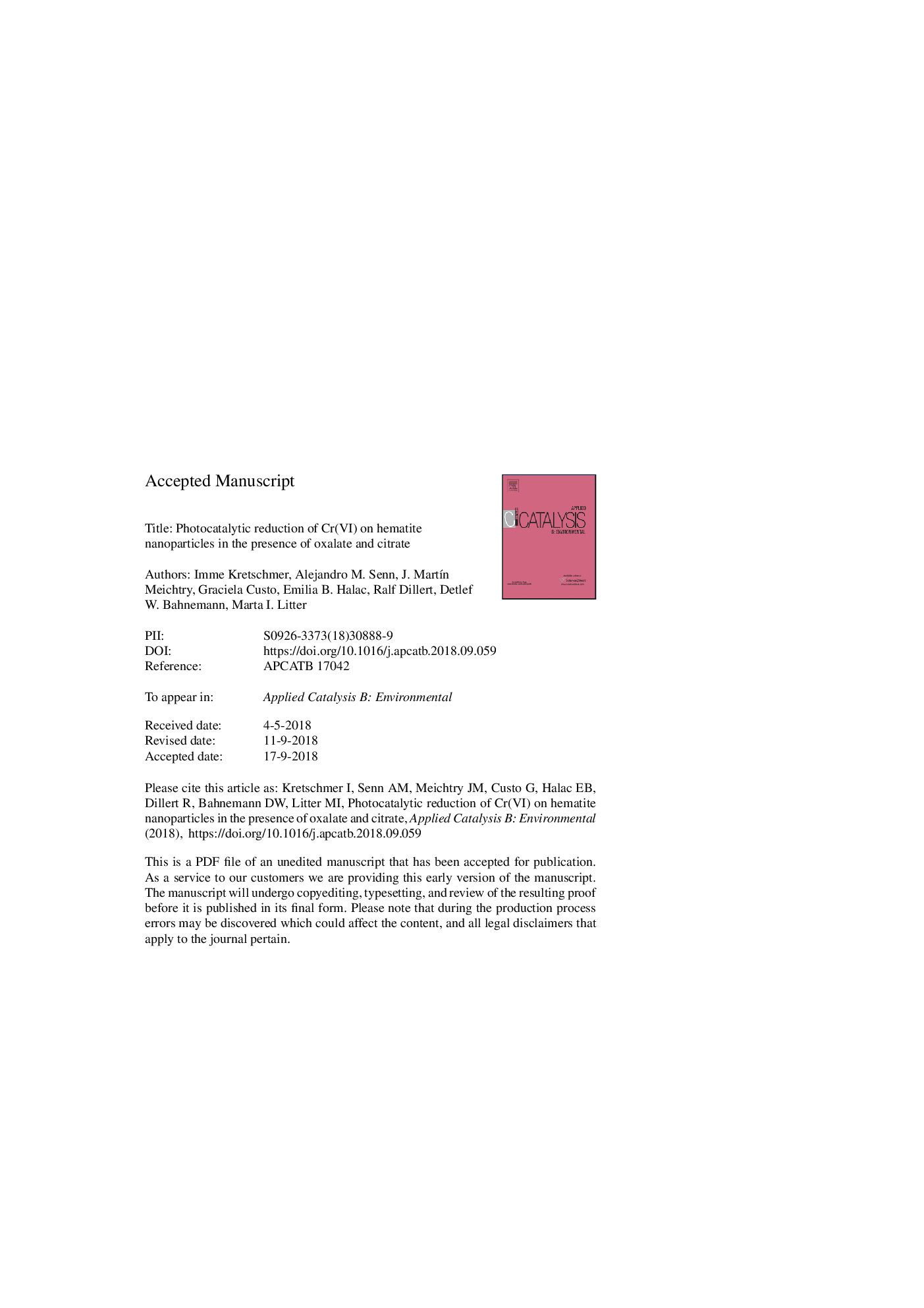 Photocatalytic reduction of Cr(VI) on hematite nanoparticles in the presence of oxalate and citrate