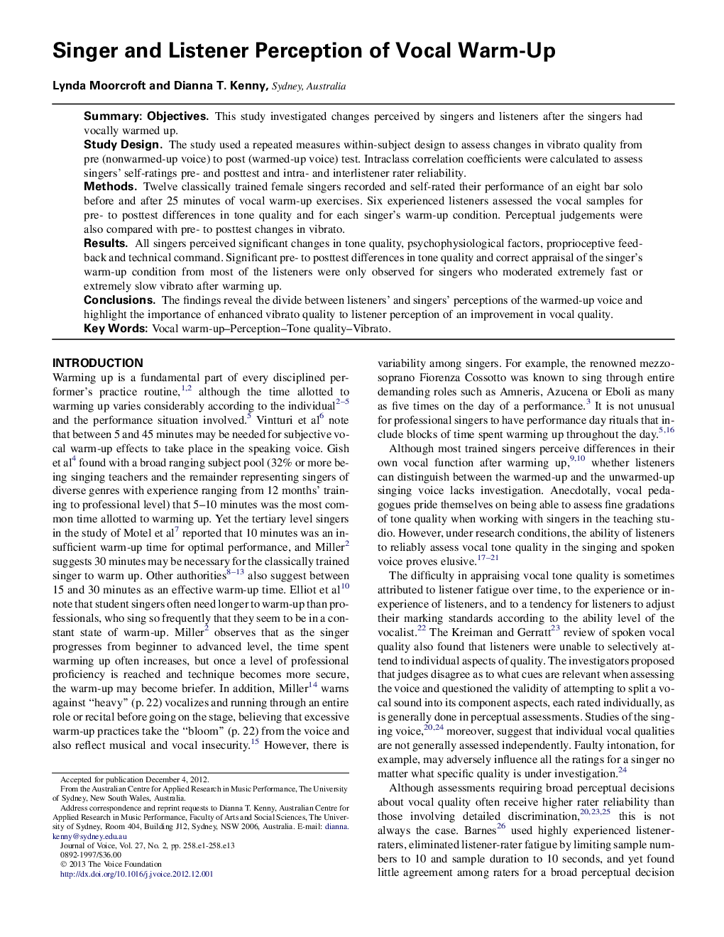 Singer and Listener Perception of Vocal Warm-Up