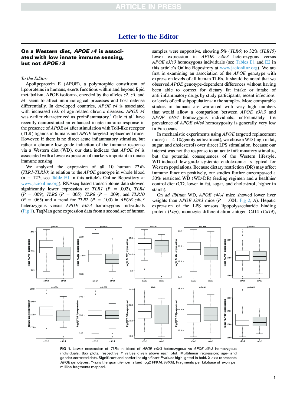 On a Western diet, APOEÉ4 is associated with low innate immune sensing, but not APOEÉ3