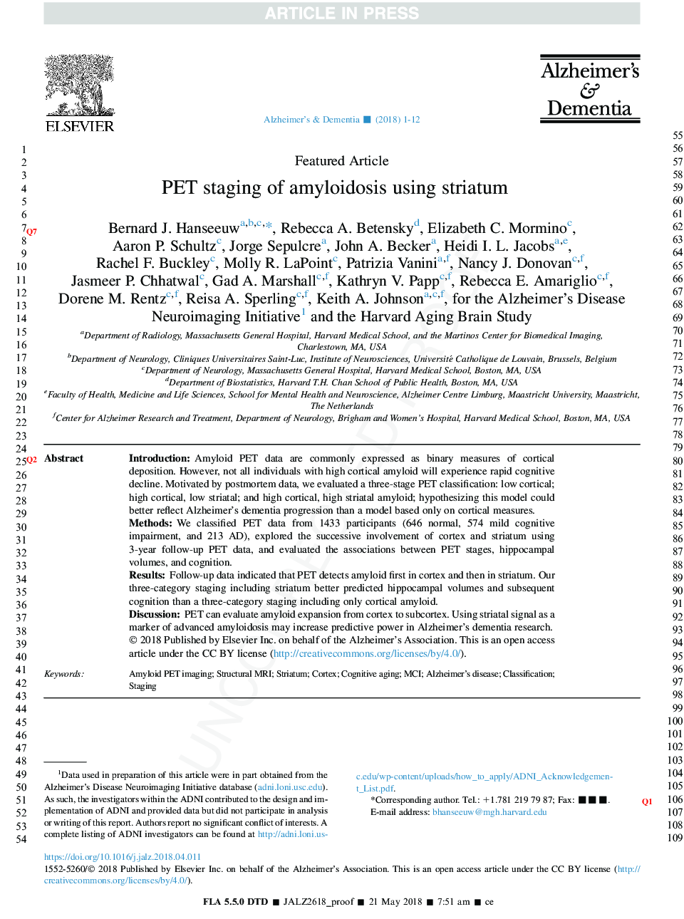 PET staging of amyloidosis using striatum