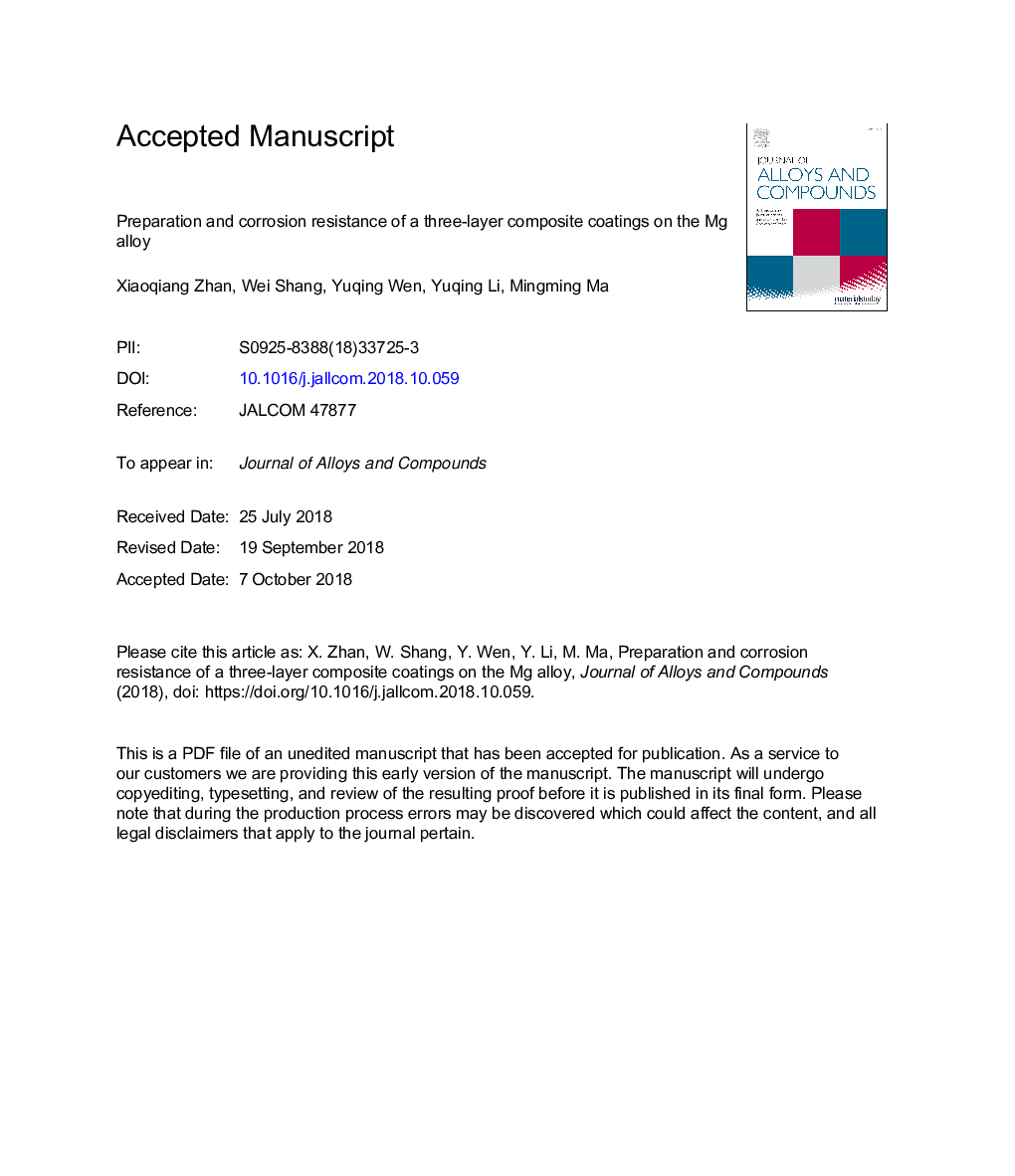 Preparation and corrosion resistance of a three-layer composite coatings on the Mg alloy