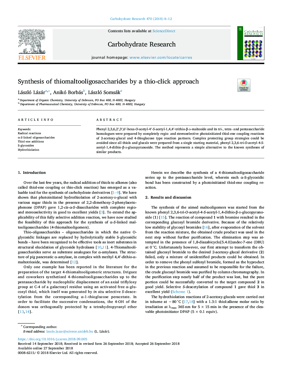 Synthesis of thiomaltooligosaccharides by a thio-click approach