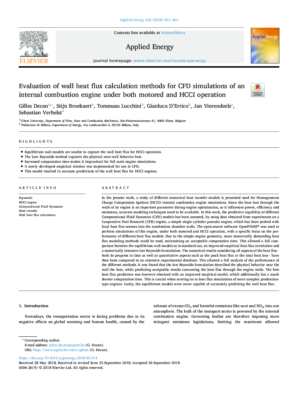 Evaluation of wall heat flux calculation methods for CFD simulations of an internal combustion engine under both motored and HCCI operation