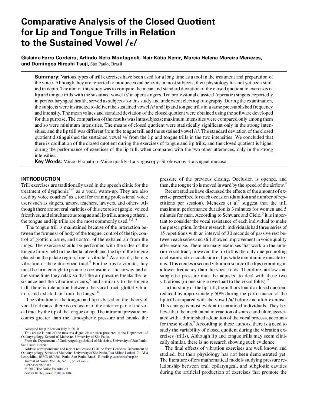 Comparative Analysis of the Closed Quotient for Lip and Tongue Trills in Relation to the Sustained Vowel /ε/ 