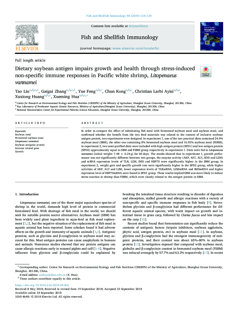 Dietary soybean antigen impairs growth and health through stress-induced non-specific immune responses in Pacific white shrimp, Litopenaeus vannamei