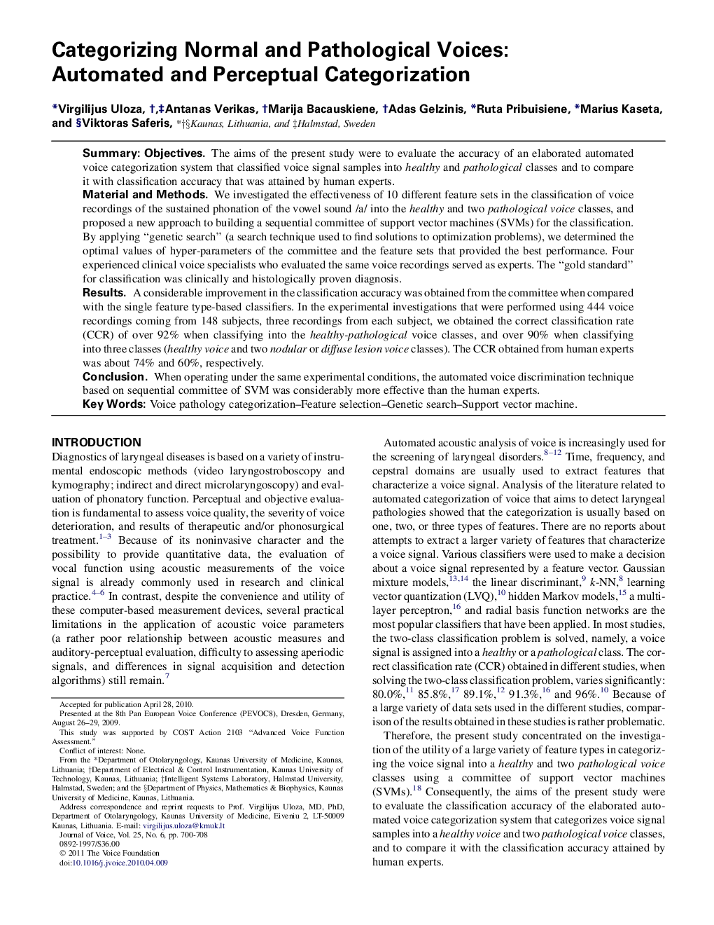 Categorizing Normal and Pathological Voices: Automated and Perceptual Categorization 