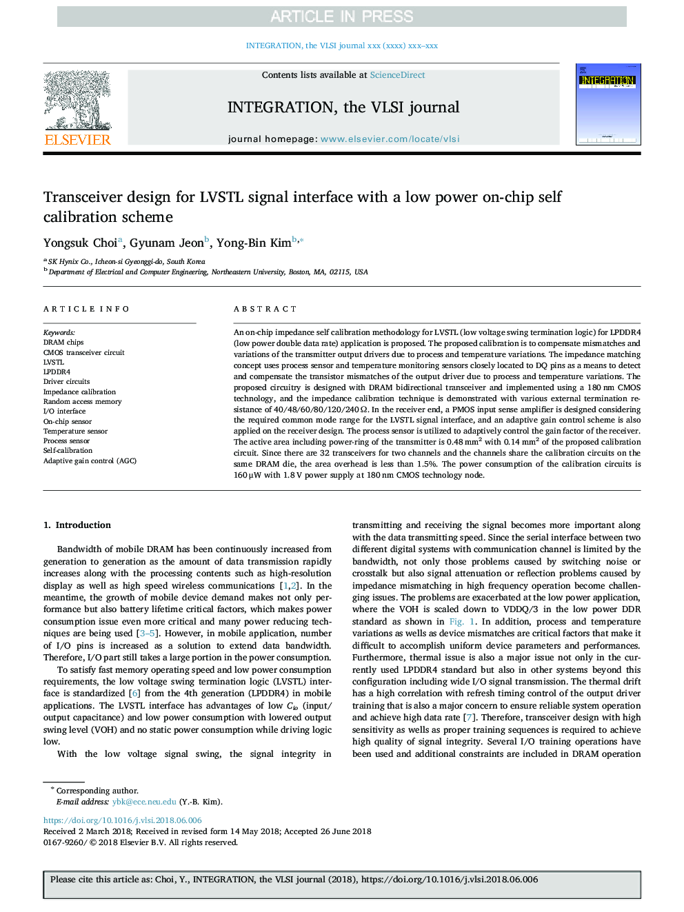 Transceiver design for LVSTL signal interface with a low power on-chip self calibration scheme
