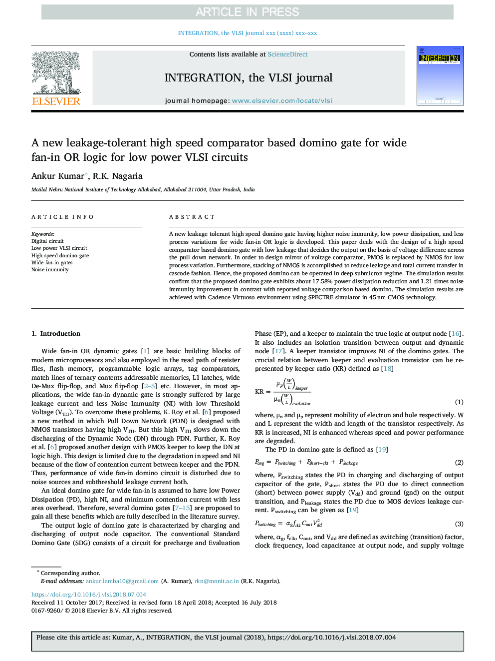 A new leakage-tolerant high speed comparator based domino gate for wide fan-in OR logic for low power VLSI circuits